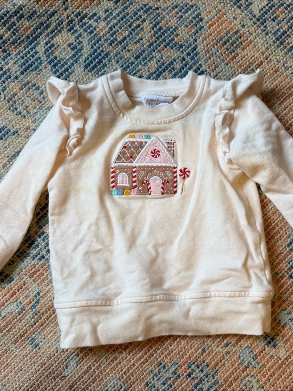 Angel Dear Cream Long-Sleeve Sweatshirt with Gingerbread House Applique